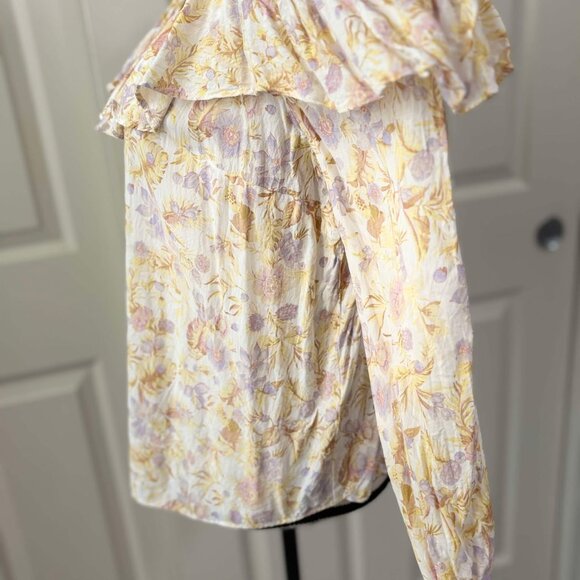 Womens Light Colored Floral & Lightweight Blouse with Shoulder Tie Cold Shoulder - Picture 8 of 10